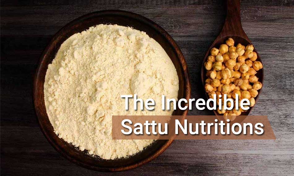 A bowl filled with sattu, showcasing its fine, light brown texture.